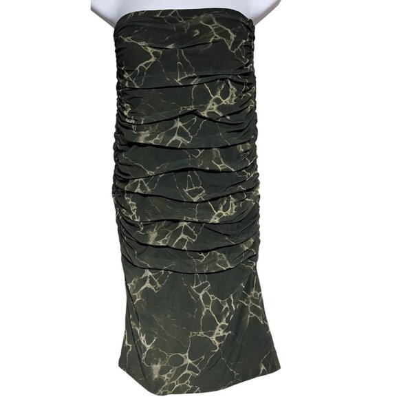 Zara Deep Green Marble Print Mesh Ruched BodyCon Strapless Mini Dress Size Small - Picture 8 of 10